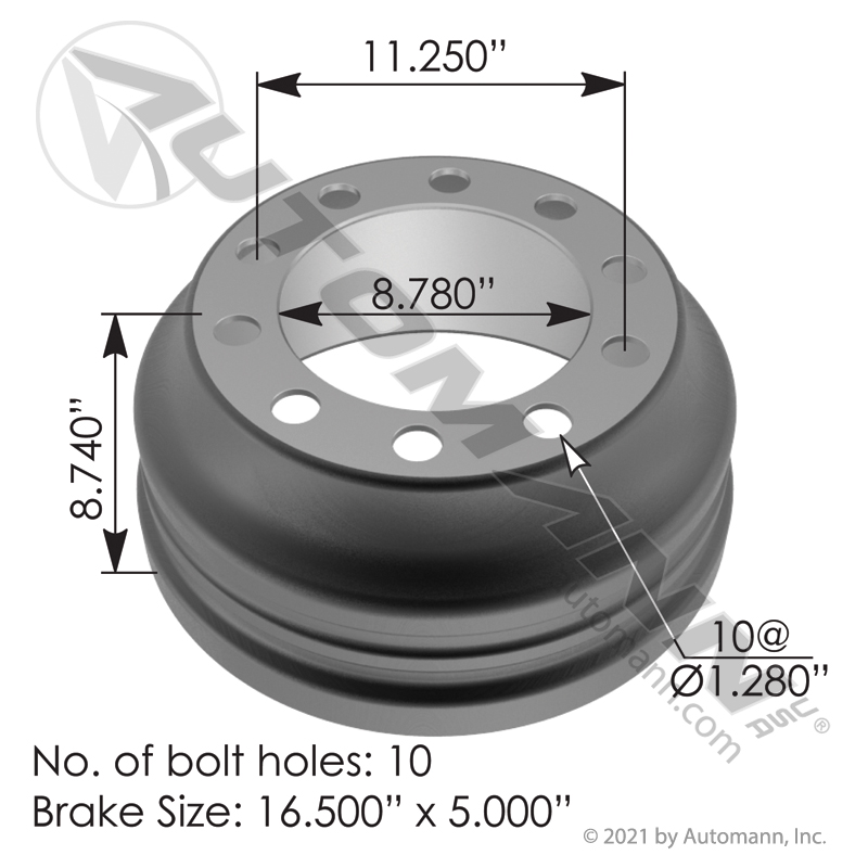 Brake Drum 16.50in X 5.000in Lightweight