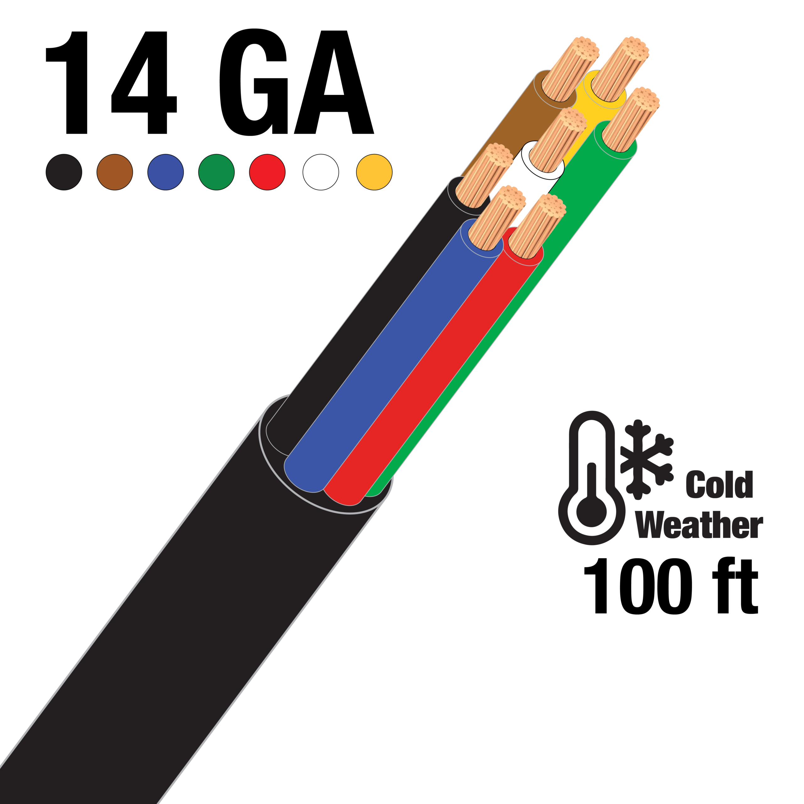 Cold Weather Black Jacketed Trailer Cable (7 Conductors)