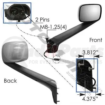 Hood Mount Mirror RH Chrome Fr