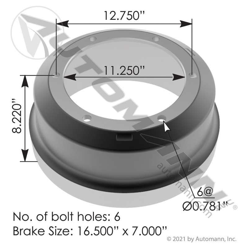 Brake Drum 16.500in X 7.000in